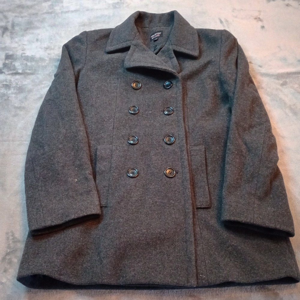 Halston Studio Coat Womens Size 6 Wool Cashmere Double Breasted Peacoat‎ Gray